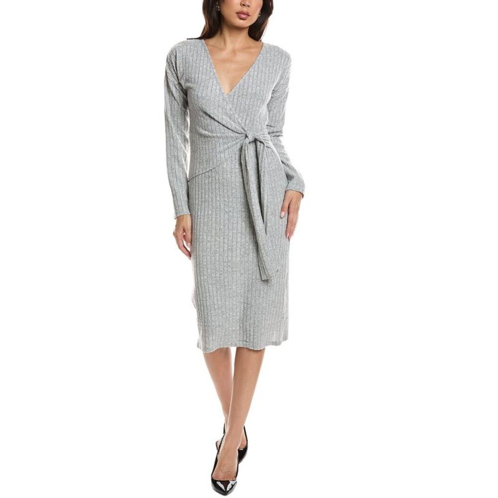 Maison Maar Womens Hacci Wrap Bodice Midi Dress, Gray